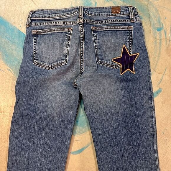 VINTAGE Allen B. By Allen Schwartz Boho Patchwork Retro Boot Cut Jeans C28 - Picture 6 of 8